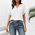 thumbnail image 5 of cocolona Summer Womens Button Down Tops V Neck Short Sleeve Loose Shirts Dressy Casual Solid Color Blouses, 5 of 7