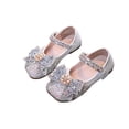 thumbnail image 5 of SGFCWSX Girls Ballet Flats Kids Rhinestone Pearl Bow Ankle Strap Sparkly Wedding Party Flower Girl Shoes Beige Size 6.5 Toddler, 5 of 7