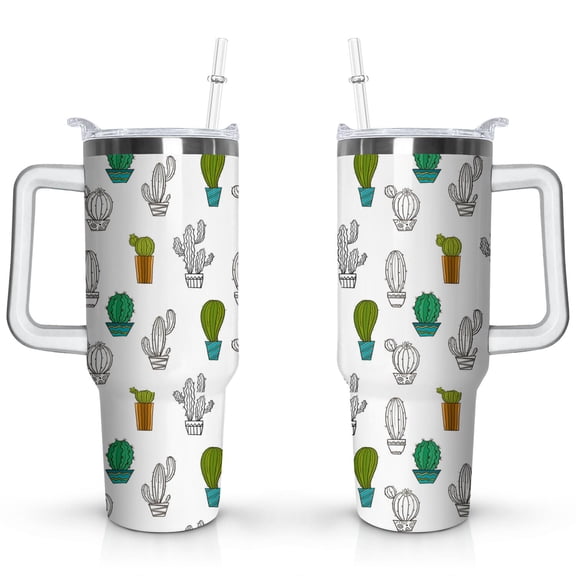 40oz Cactus Stainless Steel Flip Straw Tumbler Spill Proof Travel Cup Double Wall Vacuum Insulated Coffee Mug with Top Handle