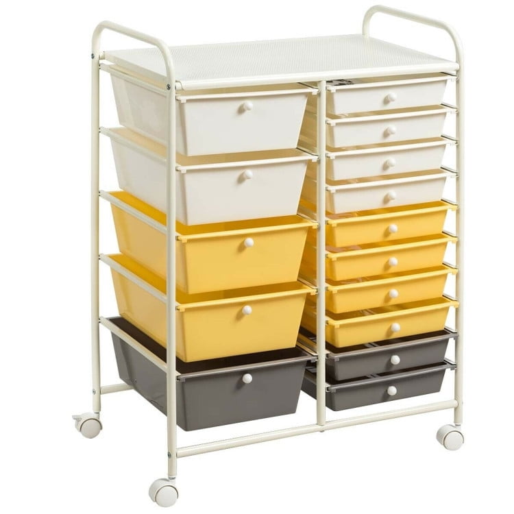 Demi Bonn 15-Drawer Utility Rolling Organizer Cart Multi-Use Storage with 4 Universal Casters, Yellow & Beige & Gray