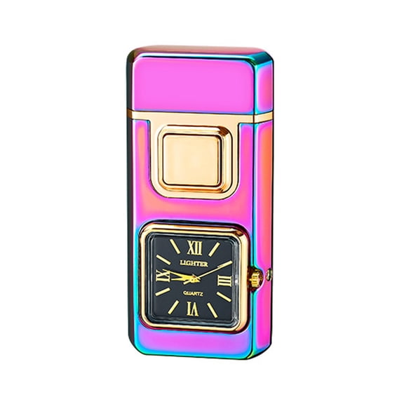 openpig Windproof Lighter, Vintage Lighter with Watch, Jet Torch/Soft Flame Switchable Lighters, Dual Flame Torch Lighter, Butane Refillable for Men/Husband (Fuel Not Included) F