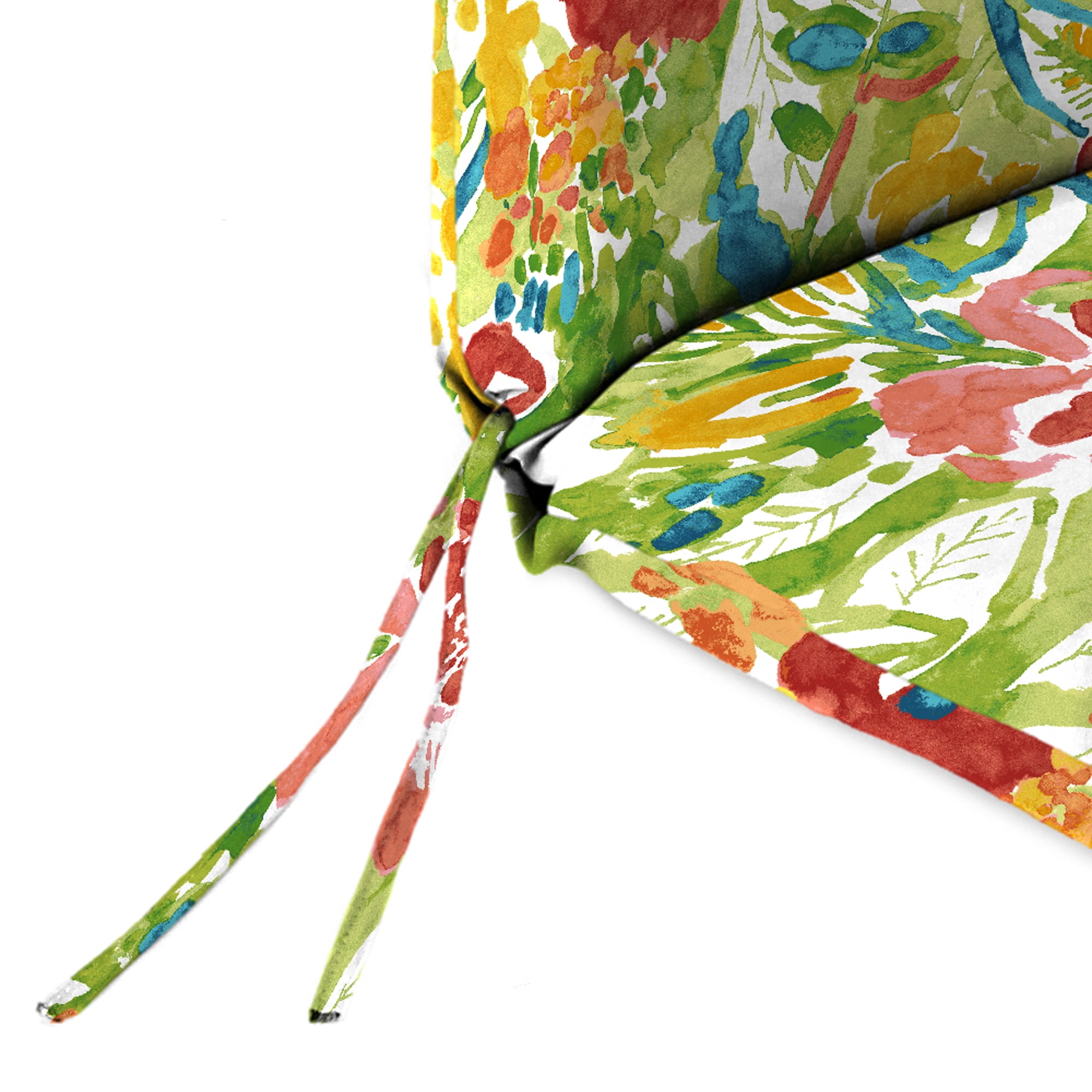 Jordan Manufacturing 44" x 22" Sun River Garden Multicolor Floral Rectangular Outdoor Chair Cushion with Ties and Hanger Loop