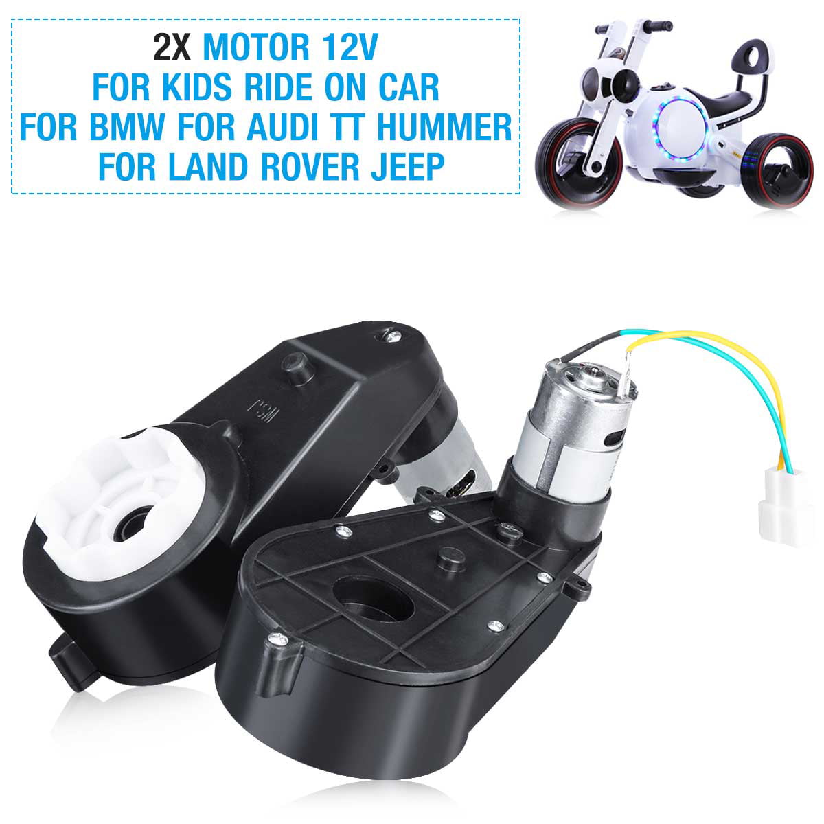 2x 12V 12000RPM Electric Motor Gear Box For Kids Carriage Ride On Bike Car Toy 