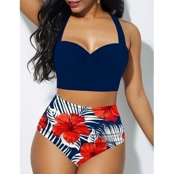 ITFABS Women Push Up Bikini Set Flower Print High Waist Swimming Suits