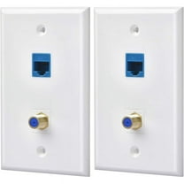 Ethernet Coax 2 Gang Wall Plate with 1 Cat6 Port, White   Blue, Switch & Outlet Plate (2 Pack)