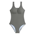 thumbnail image 5 of Hfnxid Womens Swimsuit Scalloped Ribbed One Piece Bathing Suit Adjustable Straps Swimwear Fashion Stretchy Beach Vacation Modest Swimwear Gray XL, 5 of 7
