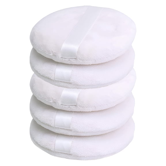 RAGUPEL 5pcs Powder Puff, 4.13 Inch Powder Puff for Body Powder, Body Powder Puff Large Powder Puff Loose Powder Puffs Soft Velour Body Powder Puff and Container White