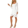 thumbnail image 4 of INSPIRE CHIC Women's Square Neck Lace Long Sleeve Split Elegant Cocktail Mermaid Dress XS White, 4 of 6