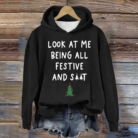 Baqcunre Womens Hoodies Women's Printed Casual Sweatshirt Winter Sweatshirt Top Christmas Red Casual Printed Sweatshirt Women Sweatshirt Womens Fall Tops Black L