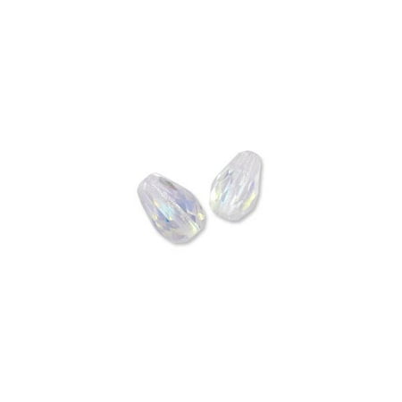 Teardrop Shaped Crystal - Czech Fire Polished Glass Teardrop Shaped Beads 10x7mm Crystal AB (Package of 5)