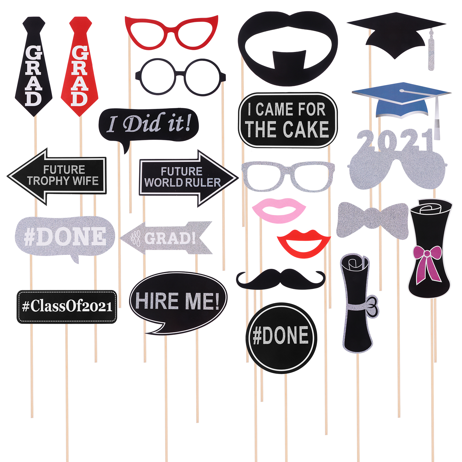 26pcs 2021 Graduation Photo Props Photo Booth Props Graduation Party