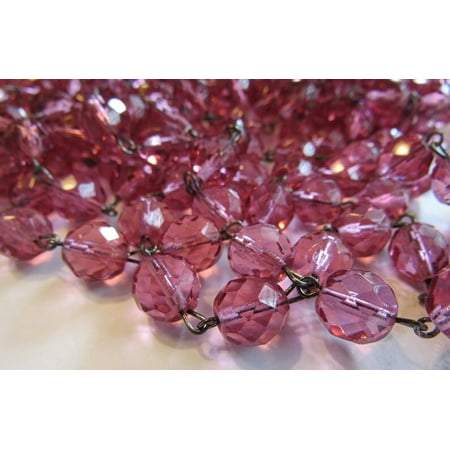 

Vintage 10mm Czech Glass French Rose Pink/Purple Faceted Bead Chain for Chandelier 87 (ETEB)