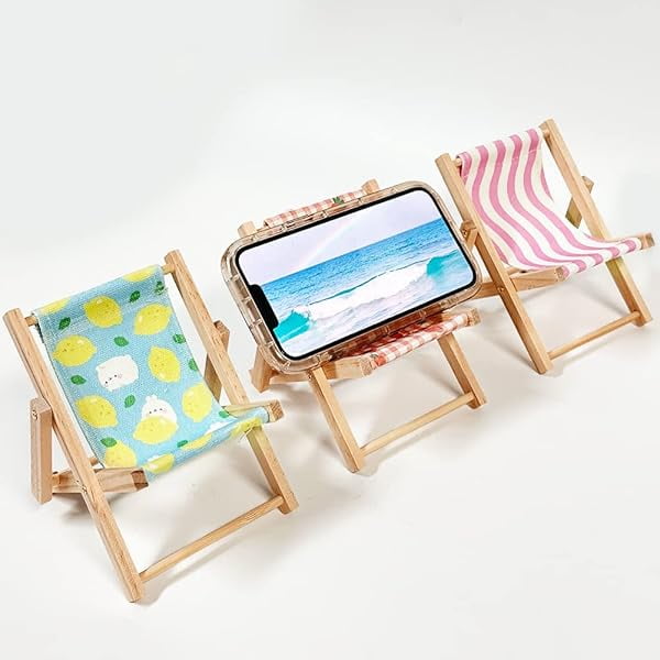 wonima11 ® 3PCS Folding Beach Chair Mobile Phone Holder Canvas Wooden Phone Stand Funny Adjustable Phone Cradle Desktop Phone Universal Holder