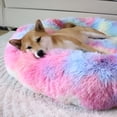 thumbnail image 5 of Exclusivo Mezcla Calming Donut Pet Bed for Medium Dogs 24", Anti-Anxiety Plush Cozy Warming Dog Bed, Pink Rainbow, 5 of 7