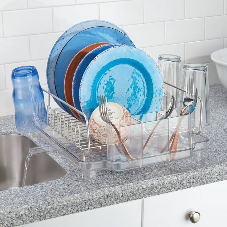 mDesign Alloy Steel Sink Dish Drying Rack Holder with Plastic Swivel Spout  Drainboard Tray - Dish Rack/Dish Drainer Storage Organizer for Kitchen