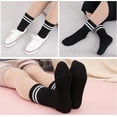 thumbnail image 2 of Womens White Crew Socks 6 Pair Striped Trim Casual Crew Socks Mid Calf Ankle Sock Vintage Retro Gym Running, 2 of 10