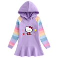thumbnail image 3 of Hello Kitty-vestido con estampado de dibujos animados para niña, suéter con capucha de manga larga de arcoíris de algodón puro, falda de princesa dulce, primavera y otoño, 3 of 5