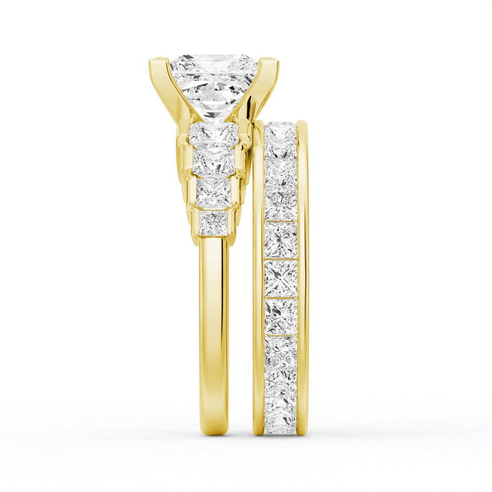 ESTE ORIGIN 4Ct Princess Cut Moissanite Engagement Ring Set - Bridal Wedding Ring Set with Eternity Band 14K Yellow Gold US 7.5