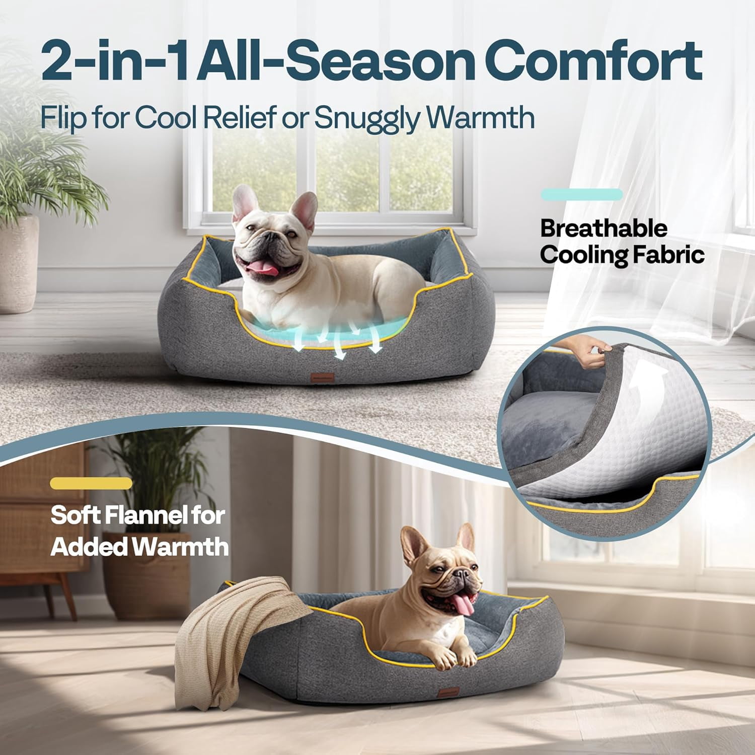 SPECSTAR Orthopedic Dog Bed for Small Dogs 28", Dual-Sided Cooling & Warming for All Seasons, Dual-Layer Interior Padding for Support and Softness, Waterproof & Heavy-Duty Non-Slip Bottom, Grey