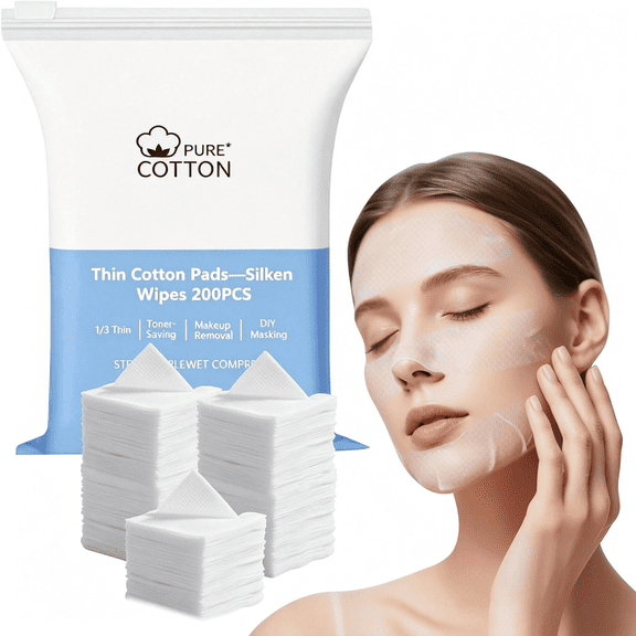 GEWIKK Thin Cotton Pads for Face 200Pcs,Lint-Free Makeup Pads for Toner, 4X4 Large Esthetician Supplies Face Cotton Pads, Strong and Durable, Soft and Multi-Purpose Cotton Rounds for Face&Nails