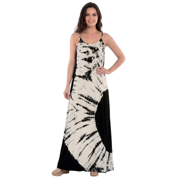Riviera Sun Women's Tie Dye Maxi Dress - Lightweight and Flowy with Beautiful Color Variations (Black / White Dress, Small)