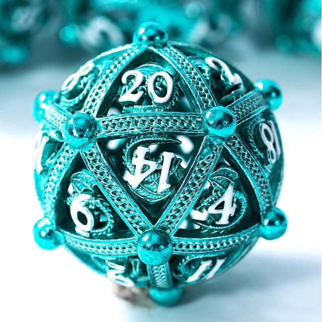 Ensemble de dés en Métal DND - Design Rond Unique en Forme d'Orbe Creuse pour un Meilleur Roulement - Ensemble de dés en Métal Dragon Magnifique pour Jeux de Rôle (RPG) - Ensemble de dés D&D Donjons et Dragons (Aqua Teal)