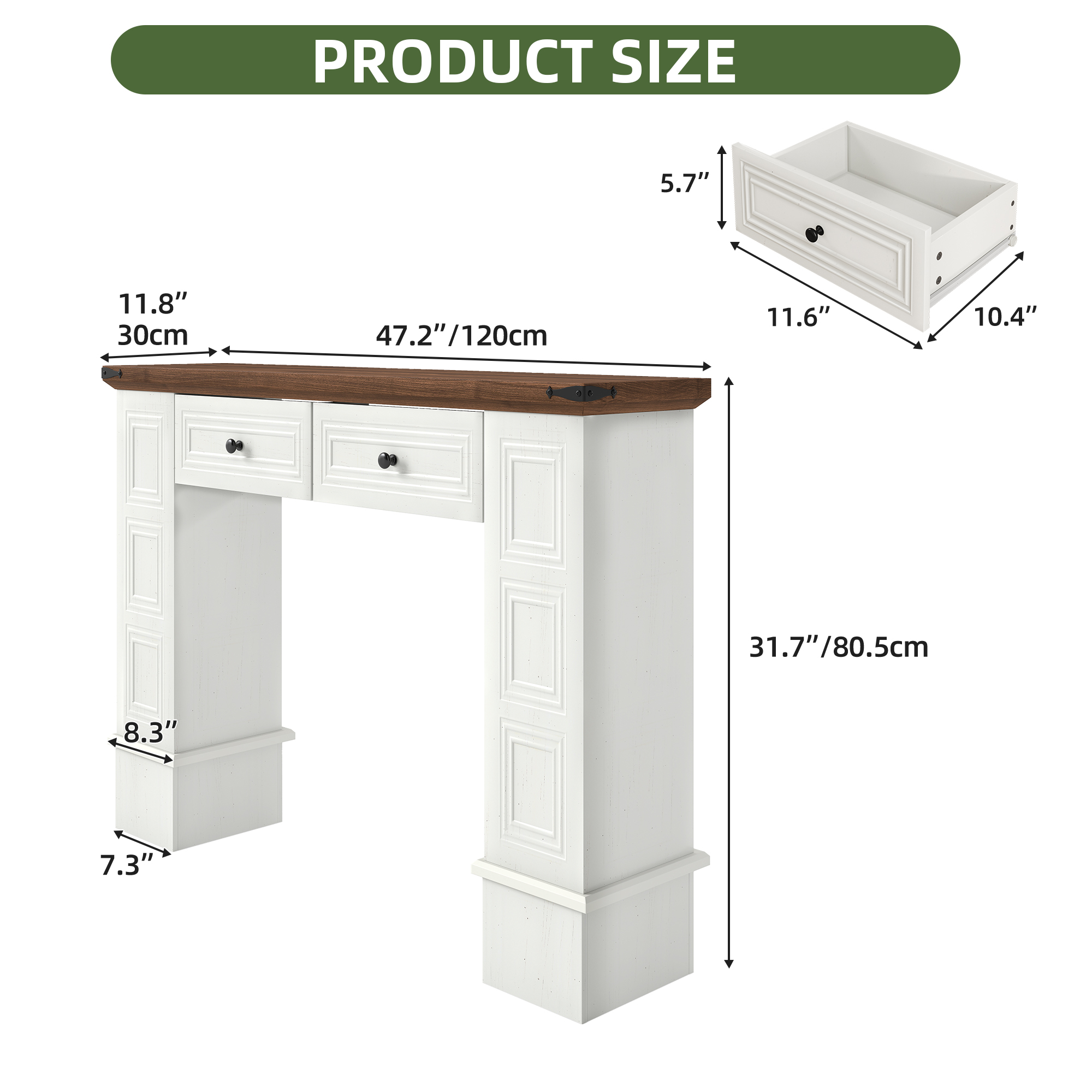 Uforic Console Table with Storage Drawers, Sofa Table for Living Room Entryway, White