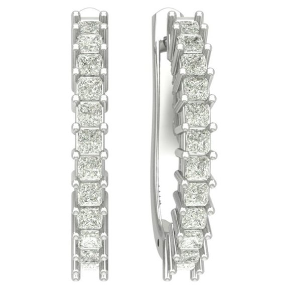 Sterling Silver Princess Diamond Hoop Earrings (1 cttw, I-J Color, I2-I3 Clarity)