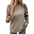 thumbnail image 2 of Cute Tops for Women, Womens Waffle Plaid Casual Long Sleeve Crewneck Sweatshirt Oversized Loose Fall Pullover Shirts Tops, 2 of 9