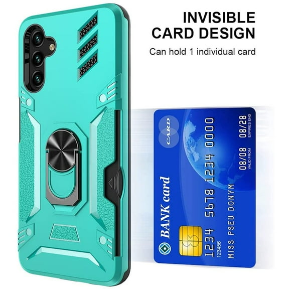 Tough Ring Holder Case with Card Slot for Samsung Galaxy A13 5G - Teal
