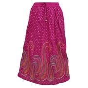 Mogul Women's Flirty Skirt Pink Floral Paisley Sequin Holiday Long Skirts