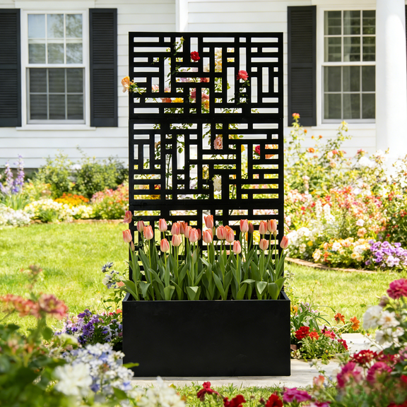 Ktaxon Outdoor Metal Planter with Trellis 71" H, Heavy Duty Planter Box  for Climbing Plants, Flowers, Vegetables, Fruit