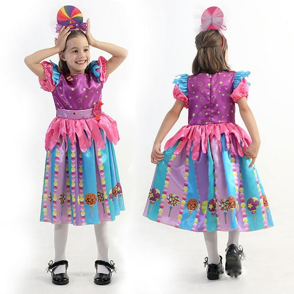Girls Candy Dress Rainbow Christmas Cosplay Princess Dress Up