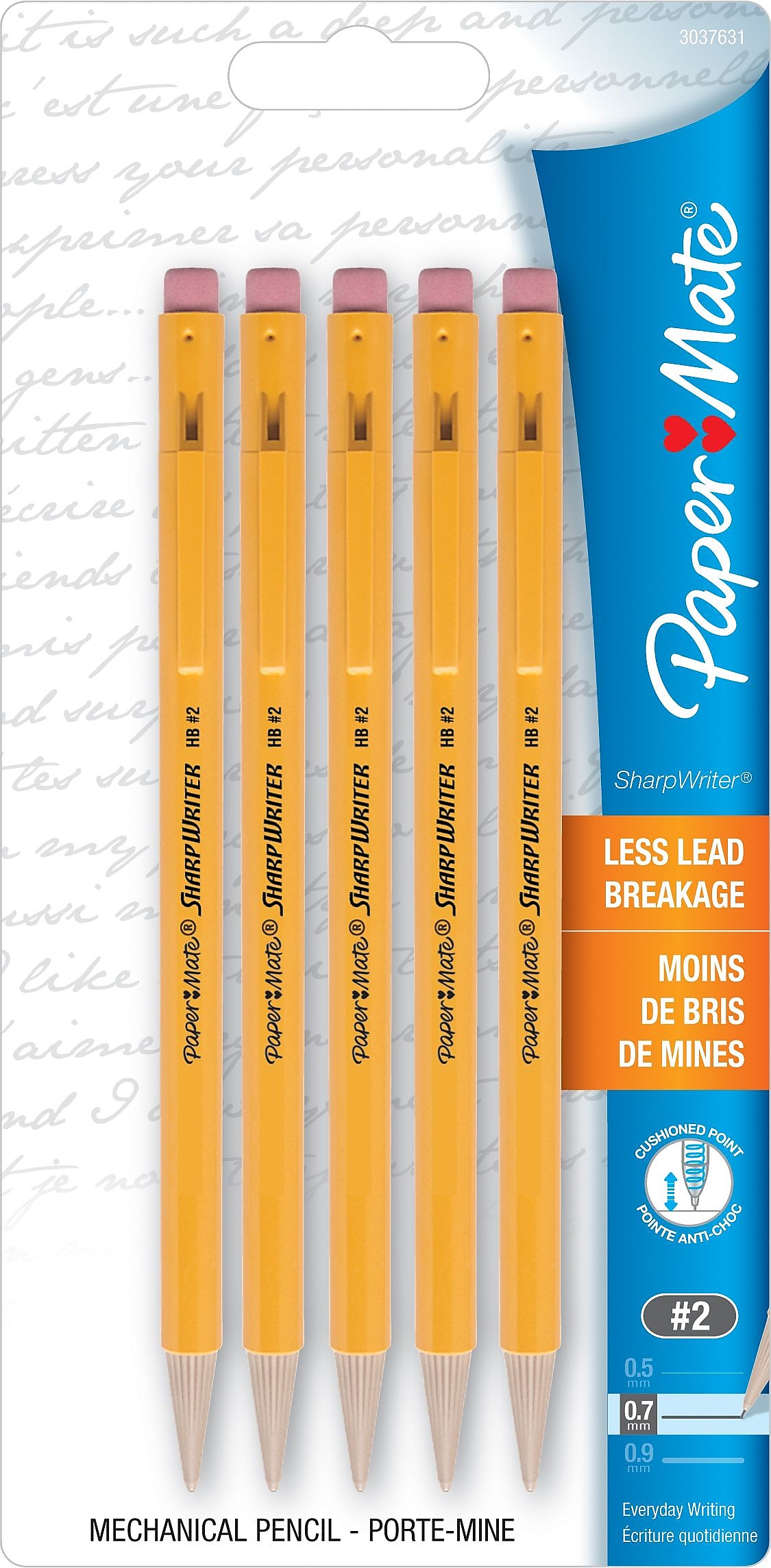 Paper Mate Sharpwriter Mechanical Pencils 0.7mm Yellow Barrel 5/pk