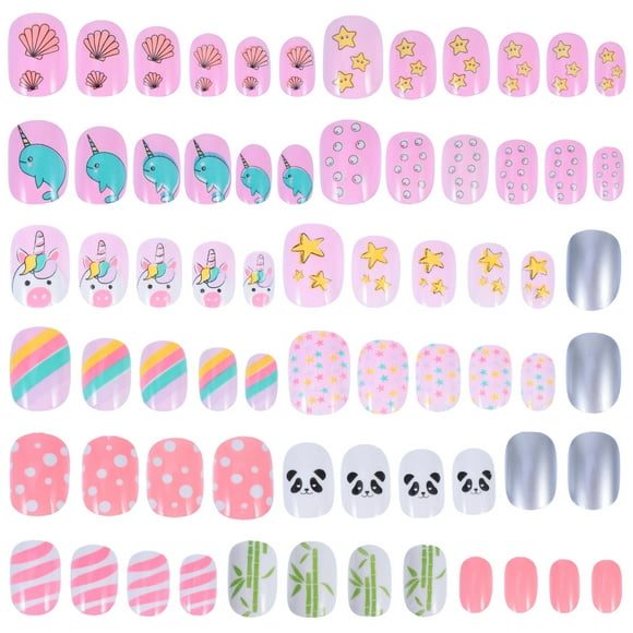 72pcs Kids False Nails Press on Artificial Nail Tip Girl Fake Fingernail Kit