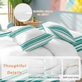 thumbnail image 2 of Colorful Stripes Bedding Duvet Cover Set Queen Size 4 Pieces Teal Green Wood Texture White Bedding Set with Zipper Closure, 1 Comforter Cover 90x92 Inches 1 Flat Sheet & 2 Pillow Cases, 2 of 7