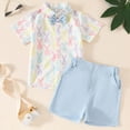 thumbnail image 4 of Toddler Boy Outfit Set with Bow Tie Easter Cartoon Print Button Down Shirt and Pocket Shorts Set for Summer, 4 of 6
