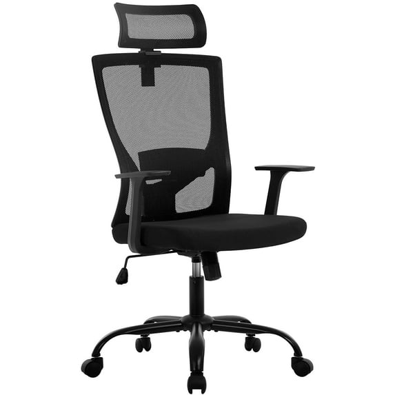 Furinno Home Office Ergonomic Swivel Chair with Adjustable Headrest, Black