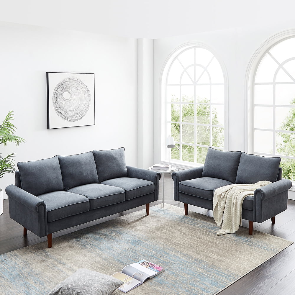 Kepooman 3P + 2P Velvet Sectional Sofa Set with Curved Arm for Living Room, 5-Seater, Gray Kepooman 3P + 2P Velvet Sectional Sofa Set with Curved Arm for Living Room, 5-Seater, Gray