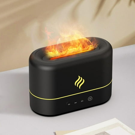 

Air Humidifier Auto Shut Off Colorful Lighting 250ml Portable Simulation Flame Lightss Diffuser for Nursery Kitchen Travel Black