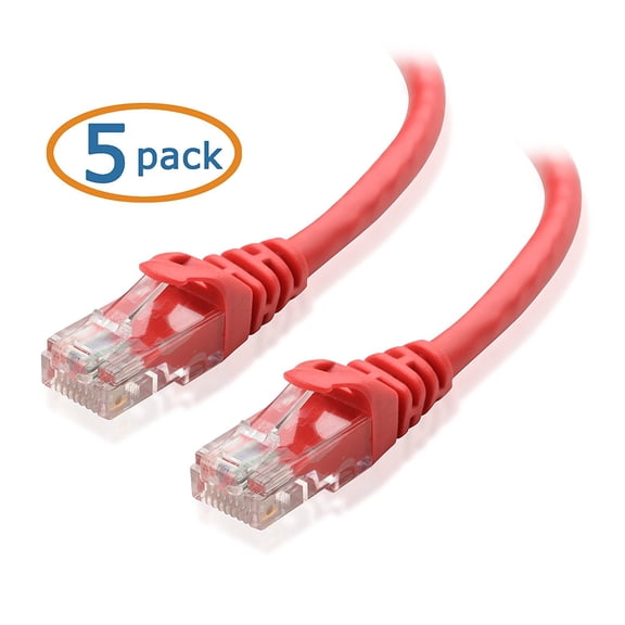 HD Enjoy 5-Pack, Cat6 Snagless Ethernet Patch Cable in Red 5 Feet