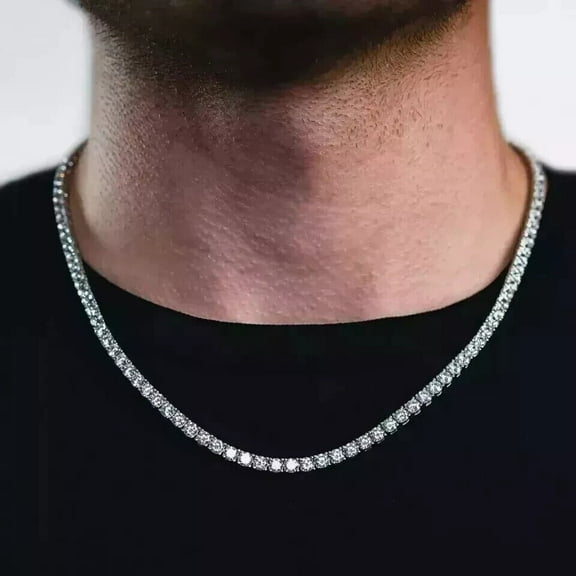 12 Ct Round Cut Lab Created Diamond Men's Tennis Necklace 14k White Gold Plated 4MM 18INCH