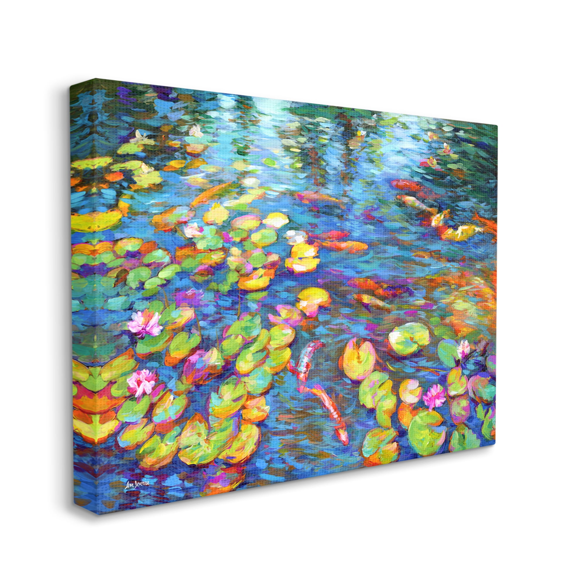 Stupell Industries Koi Fish and Water Lilies Landscape Painting Gallery Wrapped Canvas Art Print Wall Art, 20 x 16