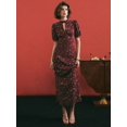 thumbnail image 2 of Elegant Burgundy Ditsy Floral Keyhole Neck Puff Sleeve Maxi Dress, 2 of 7