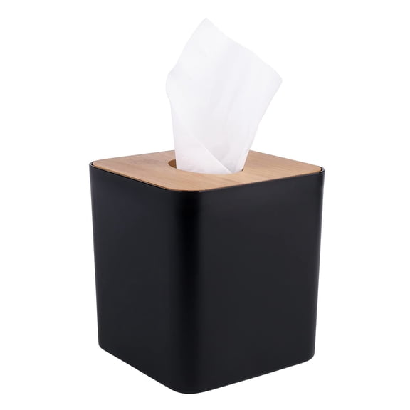 Tissue Box Cover,Tissue Holders,Tissue Holder for Bathrooms,Bamboo Cover Plate,Home and Office,5 * 5 5.4in (Black)