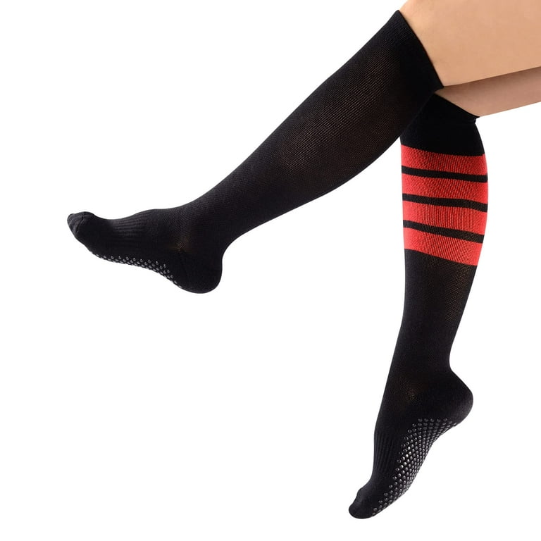 Women's 3-Pack Black Cushioned Odor Control Knee High Non Slid Gel Grips  Yoga Pilate Barre Dance Socks, Size 5-10 
