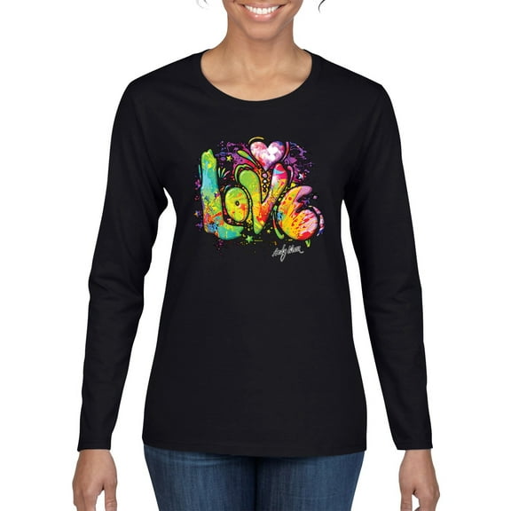 Colorful Rainbow Paint Love Streetwear Womens Graphic Long Sleeve T-Shirt, Black, Small