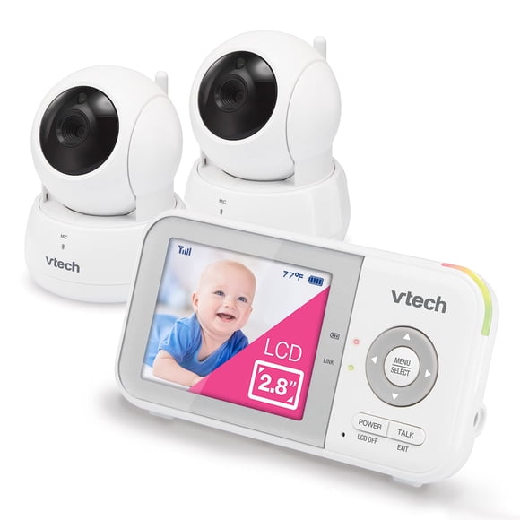 VTech VM923-2 Monitor para bebés, pantalla de 2.8”, alcance de 1000 pies, zoom panorámico, inclinación, visión nocturna, audio bidireccional, sensor de temperatura, canciones de cuna, transmisión segu
