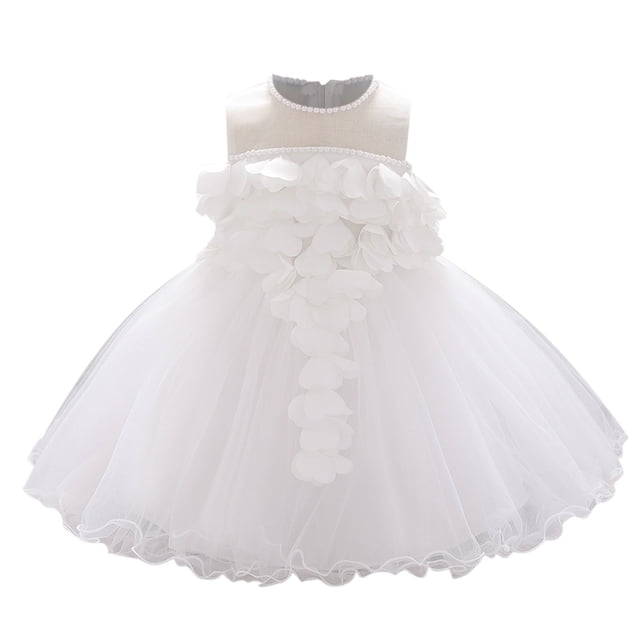 Vestido Para Niñas, Ropa Para Niñas Pequeñas, Flores De Temperamento Para Niños Pequeños, Vestido De Fiesta De Cumpleaños De Hilo De Red Con Perlas, Vestidos Blancos Odeerbi LM103-8327