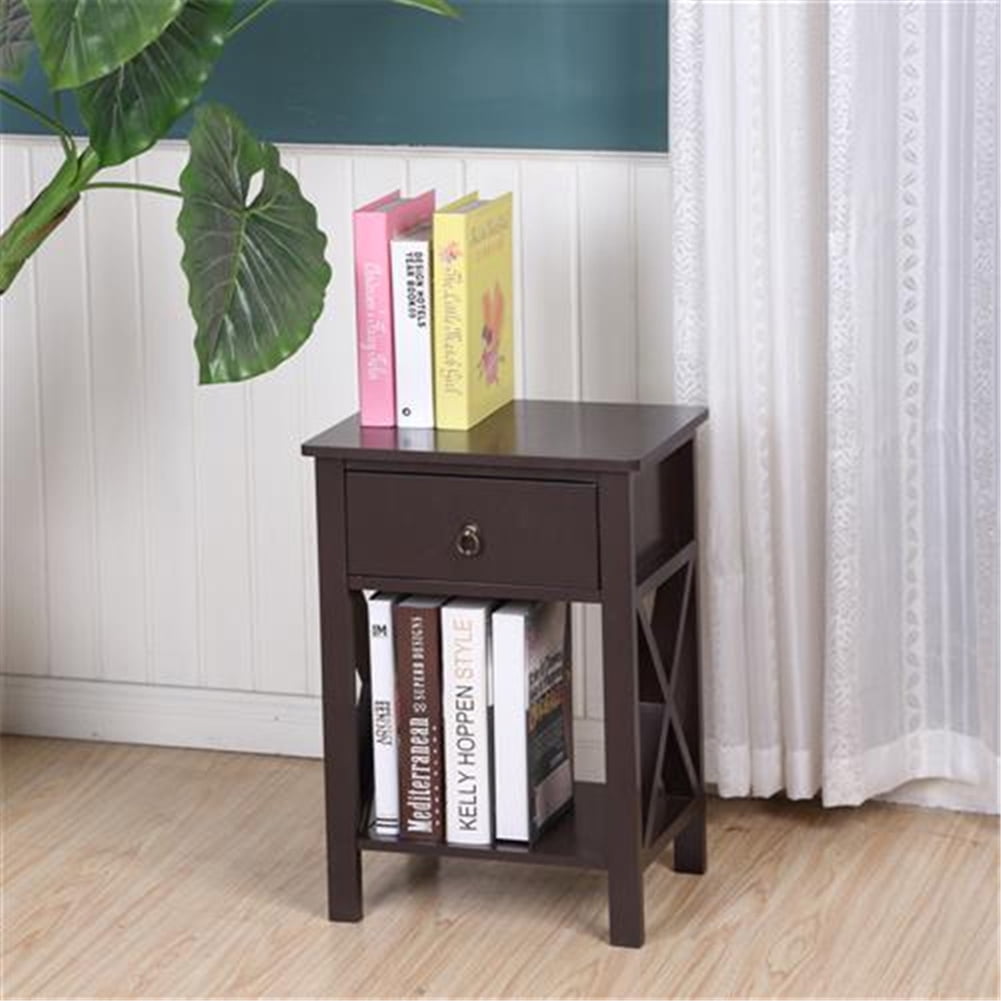 Private Jungle 2-Tier FCH Nightstand with Drawer Storage Shelf, Industrial End Table X-Design Rustic Bedside Table,Brown Private Jungle 2-Tier FCH Nightstand with Drawer Storage Shelf, Industrial End Table X-Design Rustic Bedside Table,Brown